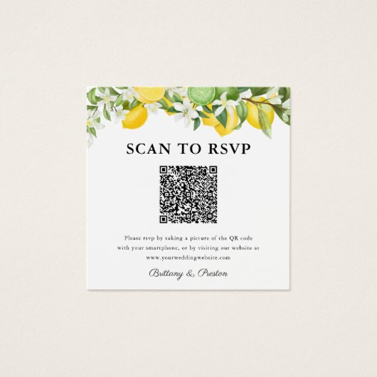 Lemon Limes QR Code Foto Wedding RSVP (Vorderseite)