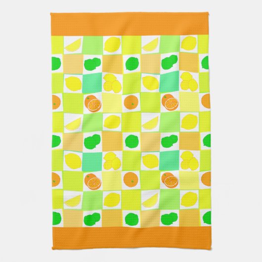 Lemon Limon und Orange Muster Orange Border Geschirrtuch (Vertikal)