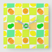 Lemon Limon und Orange Pattern Kitchenuhr Quadratische Wanduhr (Vorderseite)