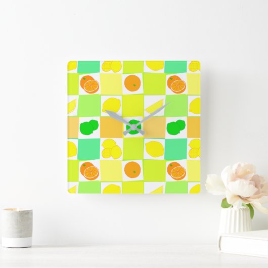 Lemon Limon und Orange Pattern Kitchenuhr Quadratische Wanduhr (Zuhause)