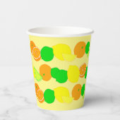 Lemon, Limon und Orangen Farbiges Zitronenmuster Pappbecher (Rückseite)