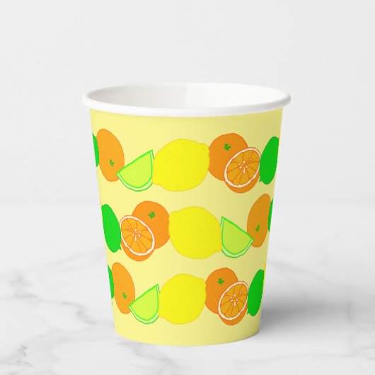 Lemon, Limon und Orangen Farbiges Zitronenmuster Pappbecher (Links)