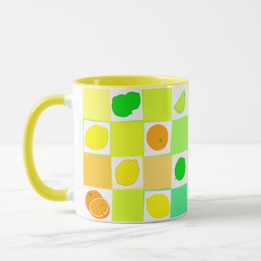Lemon, Limon und Orangen Farbiges Zitronenmuster Tasse (Links)