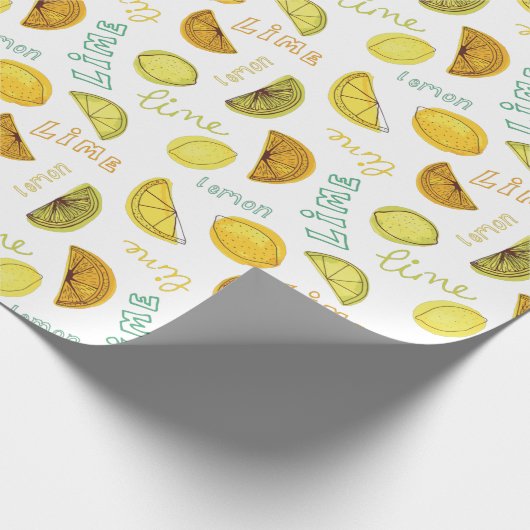 Lemon & Limon Zesty Fruchtmuster Geschenkpapier (Ecke)