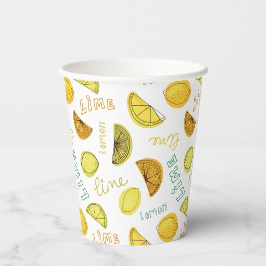 Lemon & Limon Zesty Fruchtmuster Pappbecher (Rückseite)