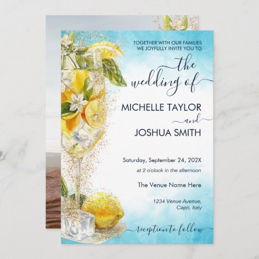 Lemon Limoncello Foto Italien Hochzeit in Urlaubso Einladung (Vorne/Hinten)