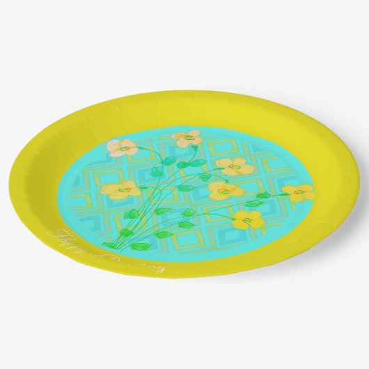 Lemon Limone und Aquamarine Teller von Papierfette (Schrägansicht)