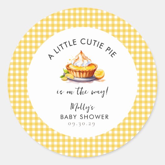Lemon Little Süsse Pie Gingham Baby Shower Runder Aufkleber (Vorderseite)