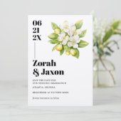 Lemon & Magnolia Floral Yellow Citrus Wedding Rett Save The Date (Stehend Vorderseite)