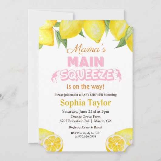Lemon Main Squeeze Baby Dusche Einladung (Vorderseite)