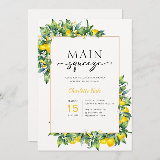 Lemon Main Squeeze Brautparty Einladung (Vorne/Hinten)
