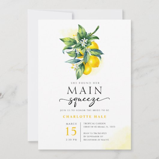 Lemon Main Squeeze Brautparty Einladung (Vorderseite)
