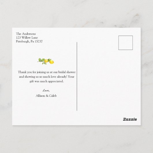 Lemon Main Squeeze Brautparty Vielen Dank Postkarte (Rückseite)