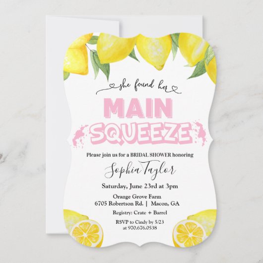 Lemon Main Squeeze Bridal Dusche Einladung (Vorderseite)