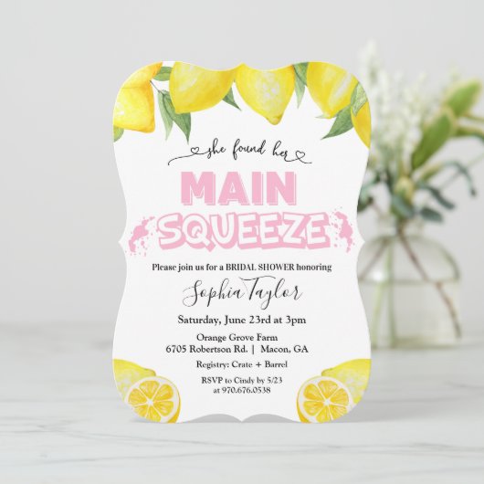 Lemon Main Squeeze Bridal Dusche Einladung (Stehend Vorderseite)