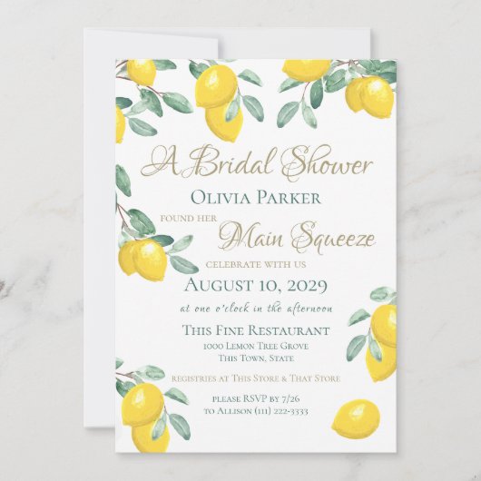 Lemon Main Squeeze Bridal Dusche Einladung (Vorderseite)