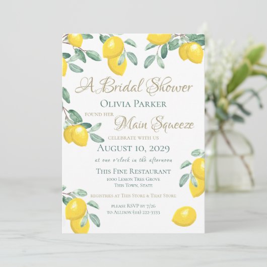Lemon Main Squeeze Bridal Dusche Einladung (Stehend Vorderseite)