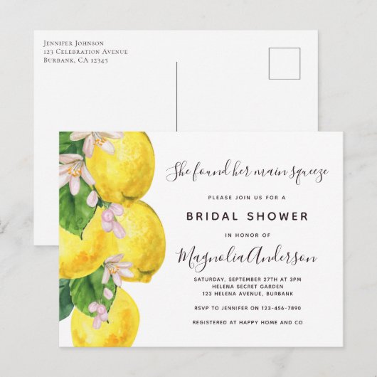 Lemon Main Squeeze Bridal Dusche Einladung Postkarte (Vorne/Hinten)