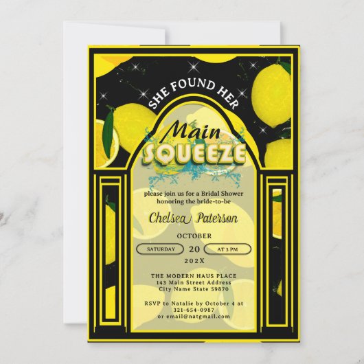 Lemon Main Squeeze Elegante Arch Black and Yellow Einladung (Vorderseite)