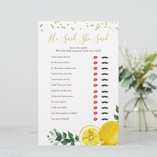 Lemon Main Squeeze Er sagte, sie sagte Spiele (Stehend Vorderseite)