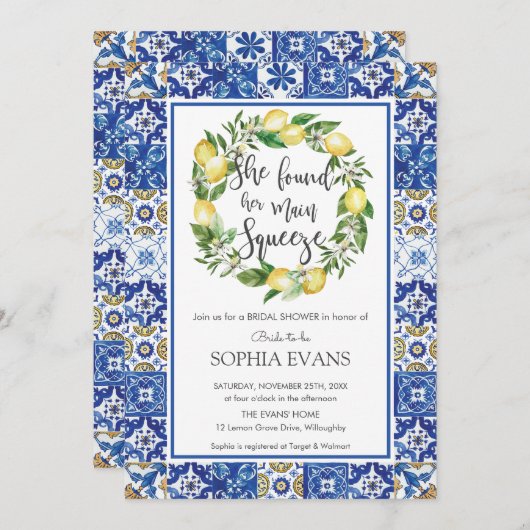 Lemon Main Squeeze mediterranes Brautparty Einladung (Vorne/Hinten)