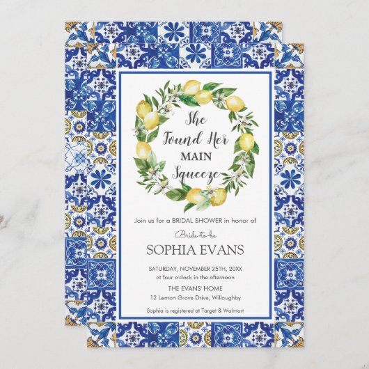 Lemon Main Squeeze Mediterranes Brautparty Inv Einladung (Vorne/Hinten)