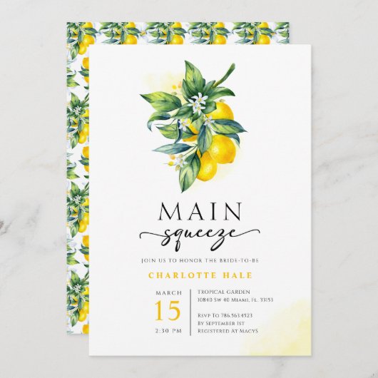 Lemon Main Squeeze Modernes Brautparty Einladung (Vorne/Hinten)