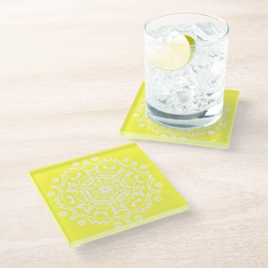 Lemon Mandala Glasuntersetzer (Schrägansicht)