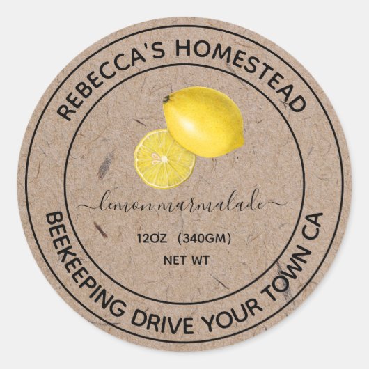 Lemon Marmalade Kraft Papier Canning Jar Labels Runder Aufkleber (Vorderseite)
