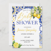 Lemon Mediterrane Blue Tiles Baby Dusche Einladung (Vorderseite)