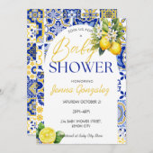 Lemon Mediterrane Blue Tiles Baby Dusche Einladung (Vorne/Hinten)