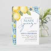 Lemon Mediterrane Hauptpresse Brautparty Einladung (Stehend Vorderseite)