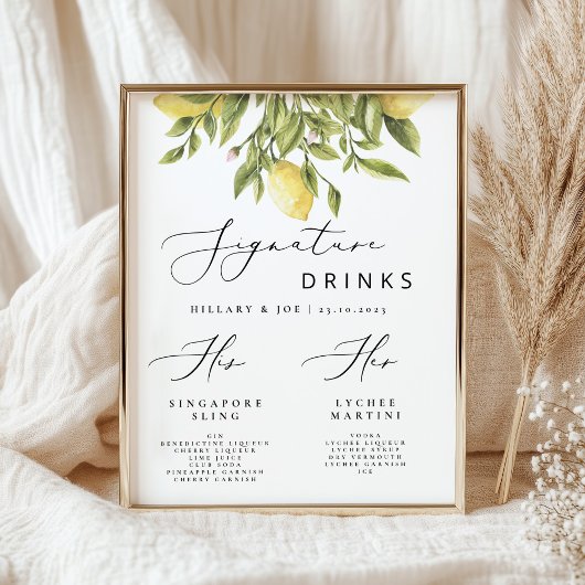 Lemon Mediterrane Hochzeitssignaturgetränke Poster