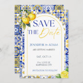 Lemon mediterrane Sommerhochzeit retten das Datum Einladung (Vorne/Hinten)