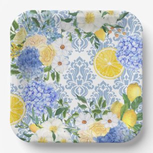 Lemon Mediterrane Tile Blau und Gelb Pappteller