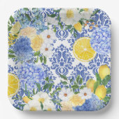 Lemon Mediterrane Tile Blau und Gelb Pappteller (Vorderseite)