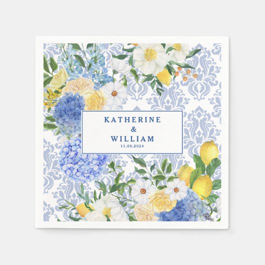 Lemon Mediterrane Tile Blau und Gelb Serviette (Vorderseite)