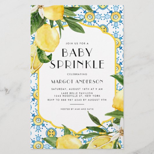 Lemon Mediterranean Baby Sprinkle Einladung (Vorderseite)