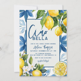 Lemon Mediterranean Blue Tile Brautparty Einladung