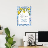 Lemon Mediterranean Blue Tile Brautparty Poster (Heimbüro)