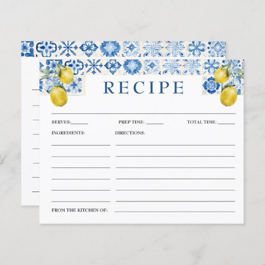Lemon Mediterranean Blue Tile Bridal Reecicard (Vorne/Hinten)