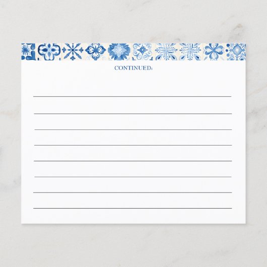 Lemon Mediterranean Blue Tile Bridal Reecicard (Rückseite)