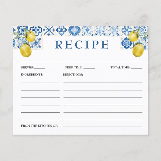 Lemon Mediterranean Blue Tile Bridal Reecicard (Vorderseite)