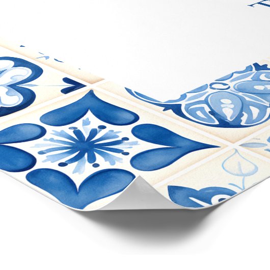 Lemon Mediterranean Blue Tile Cards Geschenkposter Poster (Ecke)