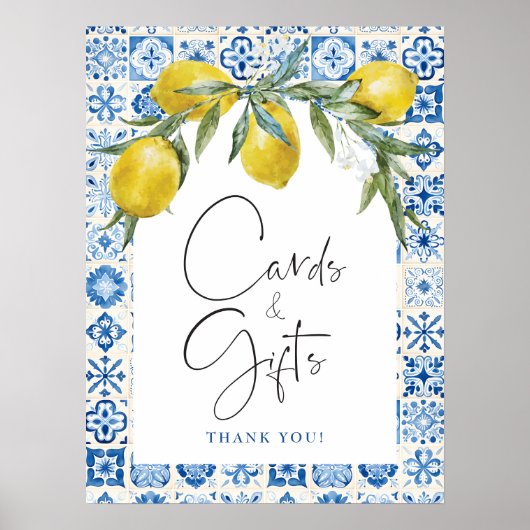 Lemon Mediterranean Blue Tile Cards Geschenkposter Poster (Vorne)