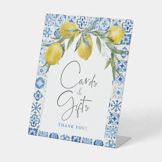 Lemon Mediterranean Blue Tile Cards Schild (Vorderseite)