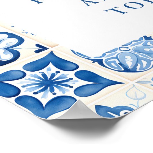 Lemon Mediterranean Blue Tile Mimosa Bar Poster (Ecke)