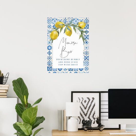Lemon Mediterranean Blue Tile Mimosa Bar Poster (Heimbüro)