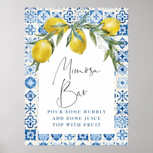 Lemon Mediterranean Blue Tile Mimosa Bar Poster (Vorne)