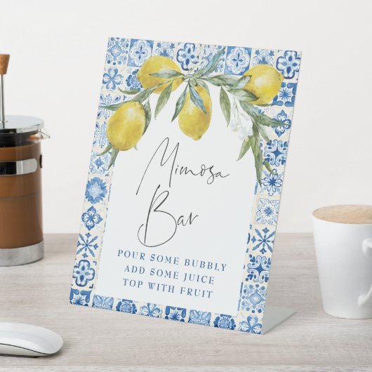 Lemon Mediterranean Blue Tile Mimosa Bar Sign Sockelschild (In SItu)